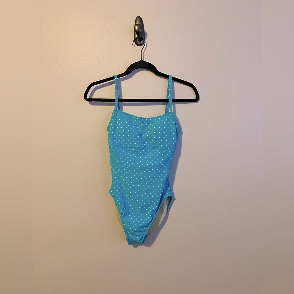 Lands’ End Blue and White Polka Dot One Piece